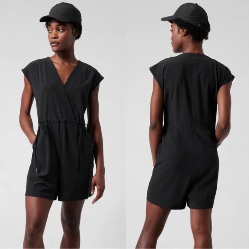 Athleta Black Marlow Romper Featherweight Stretch Travel Casual Jumpsuit S